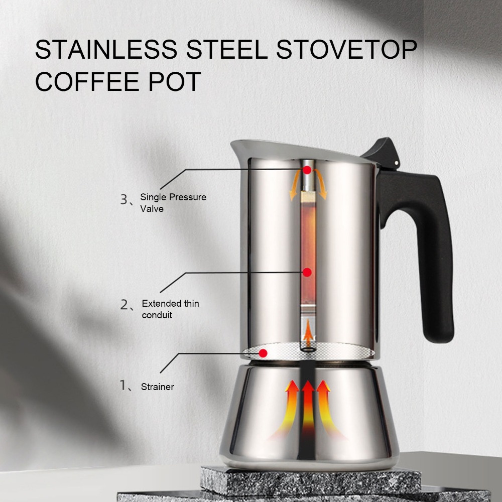 Moka Pot Stove - Cafeteira Moka de Aço Inoxidável Grande